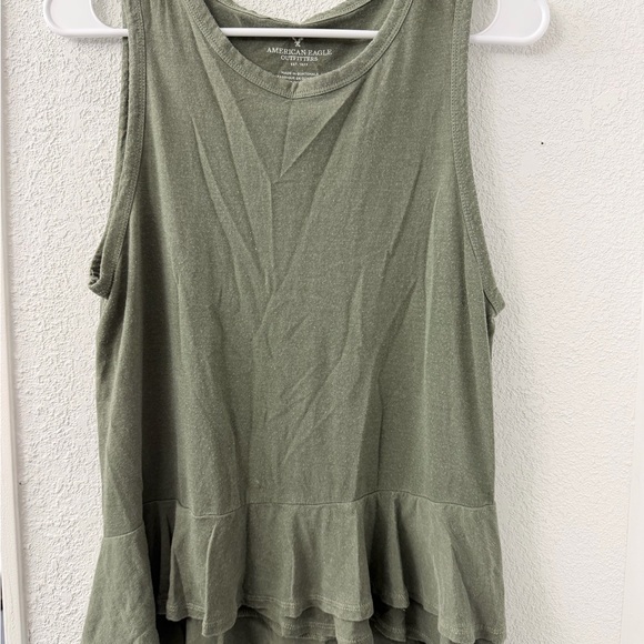 American Eagle Outfitters Tops - American Eagle Olive Green Ruffle Hem Peplum Tank Top - Size Large